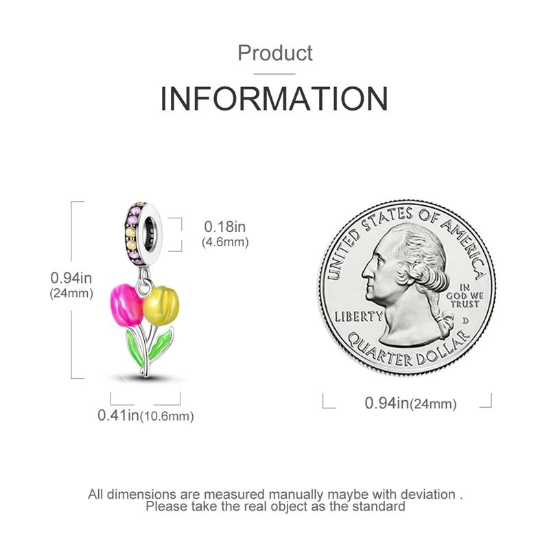 Original Charmscopper Rosa-Gelbe Tulpenblattperlen Passend für Charms Platabracelets Für Frauen Damenschmuckherstellung Diy