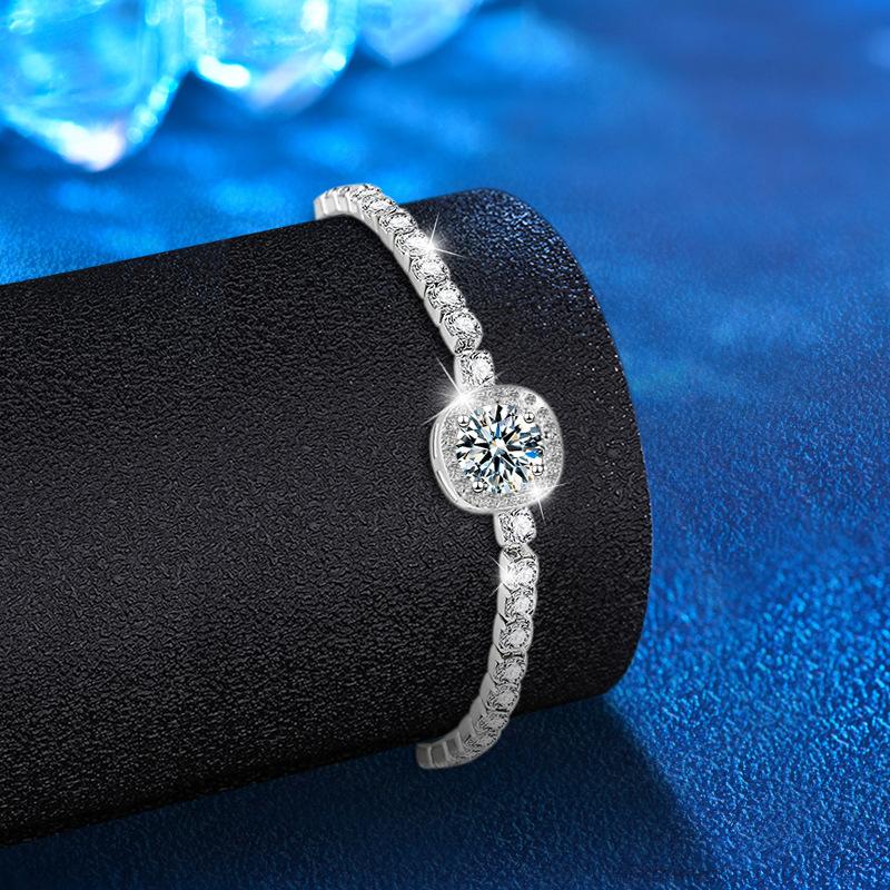 S925 Sterling Silver Bracelet for Women, Light Luxury, Niche, Full of Stars, Square Bag, Mosang Stone Bracelet, Small Red Book, The Same Accessory