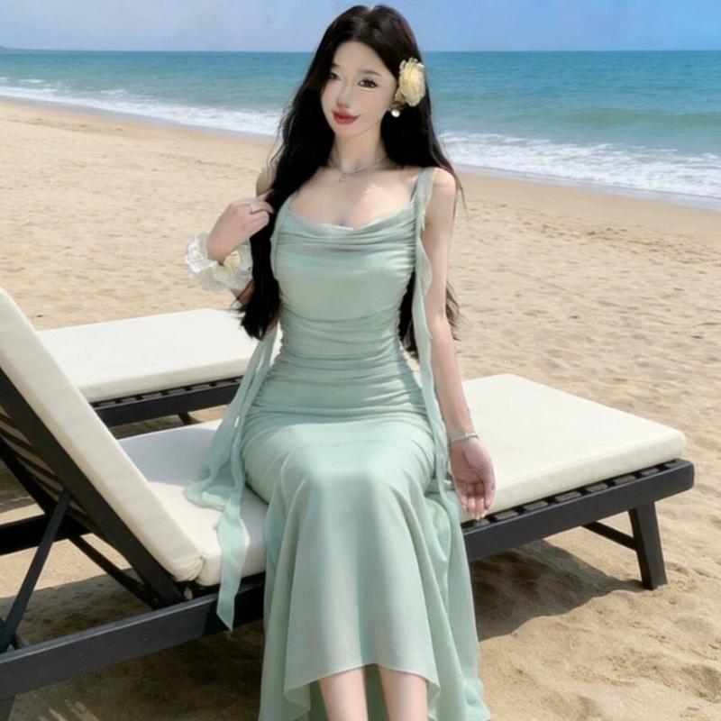 Gentle Temperament Skirt Feeling Beautiful French Niche Covering Meat and Showing Thinness Waist Pure Desire Suspender Fishtail Dress