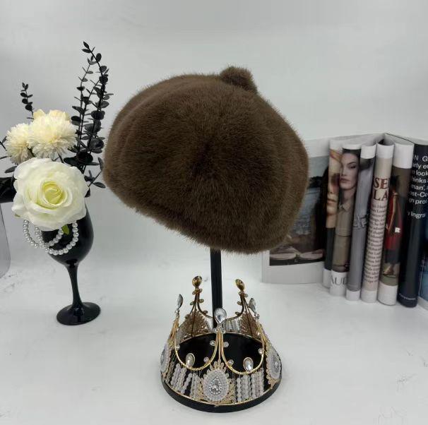 Dames Warme Pluche Baret in Koreaanse Stijl – Imitatie Nerts Fluweel Pompoen Achtkantige Schildershoed