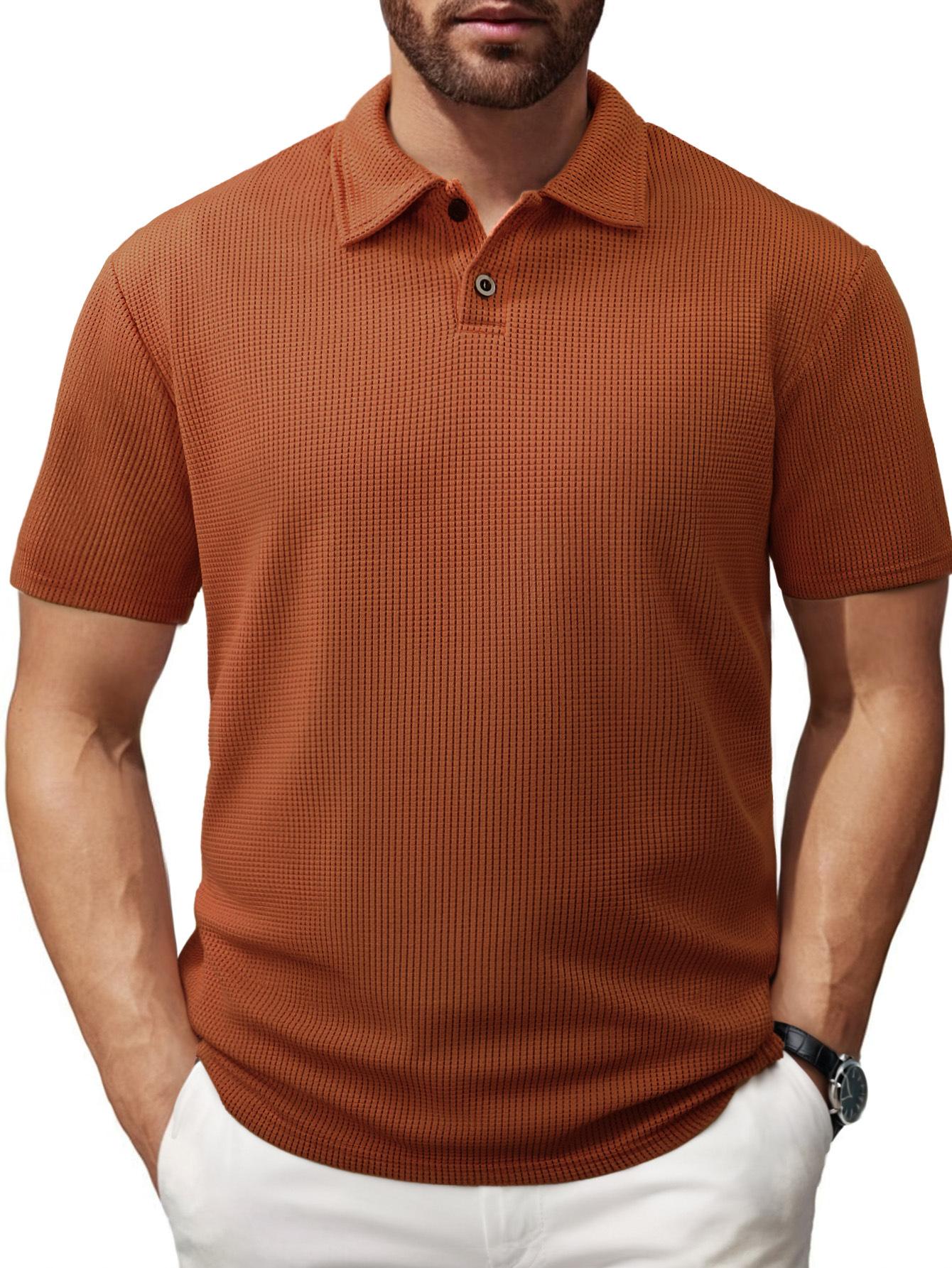 

Men S Casual Polo Shirt Striped Lapel Short Sleeve European Size T-Shirt Men S XXL помаранчевий