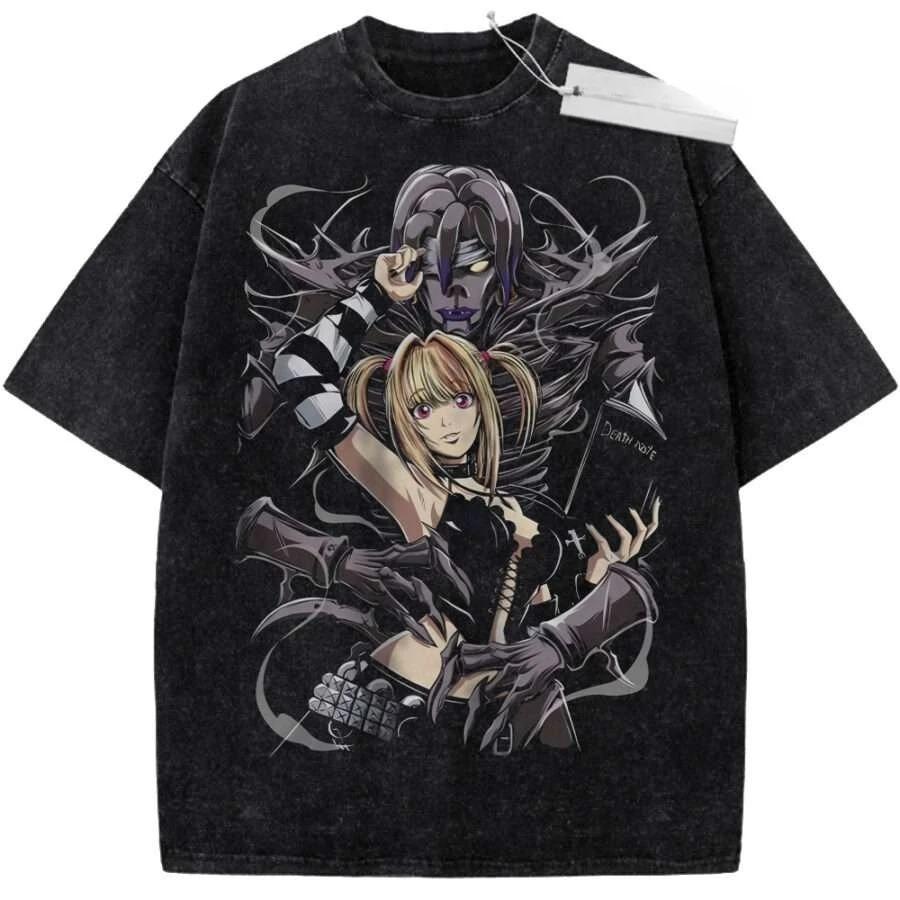 Death Note Manga Light Yagami & Ryuk Graphic Oversized Vintage Washed Streetwear T-Shirt Top for Anime & Manga Fans