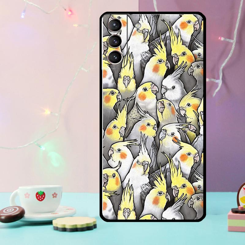 Cartoon Cockatiel Collage Phone Case For Samsung Galaxy S25 Ultra S20 S21 S22 S23 Plus S9 S10 S25 FE S24 Ultra Cover