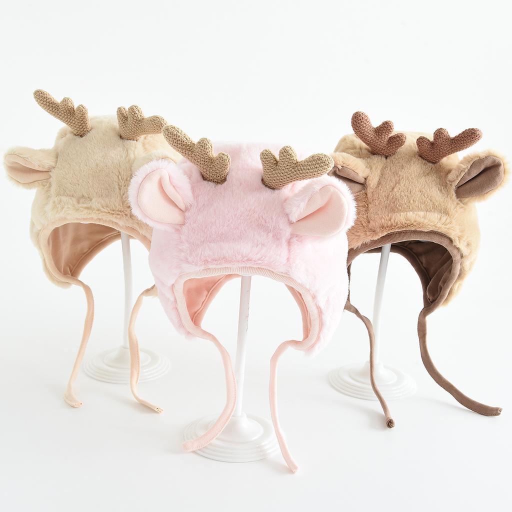 Children's plush hat, outdoor ear protection, windproof and cold proof hat, cartoon deer cute 3D hat