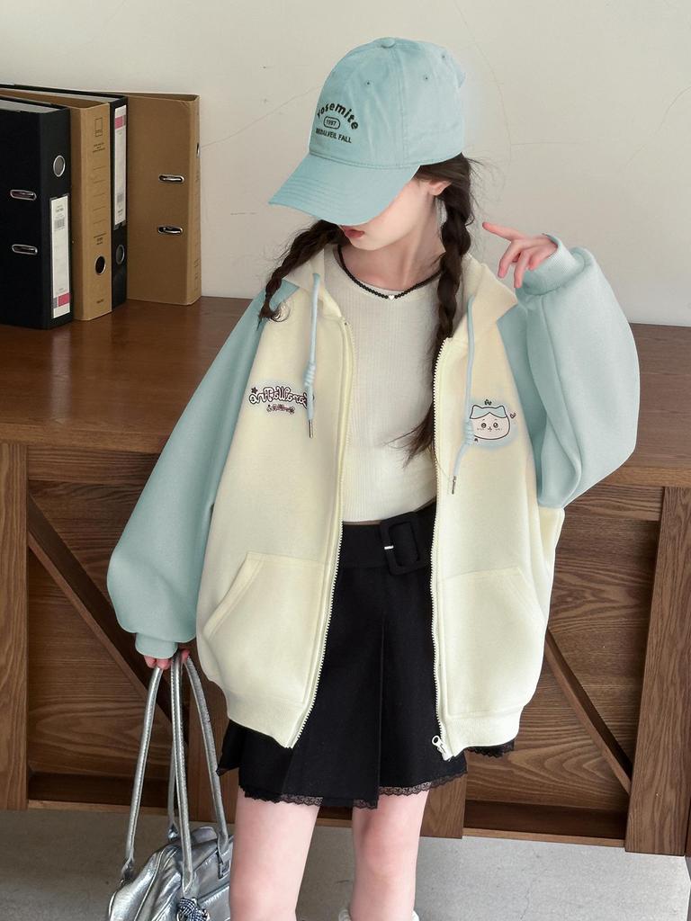 2025 Girls' Fashion Rabbit Ear Hooded Cardigan - Autumn Sweatshirt for Kids