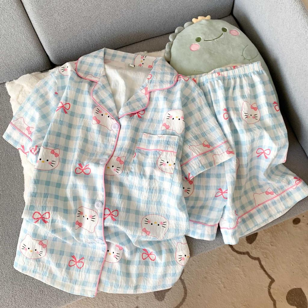 Summer New Pajamas Women's Short-sleeved Shorts Thin Cloud Cotton Cartoon Cute Large Size Korean Version Loungewear