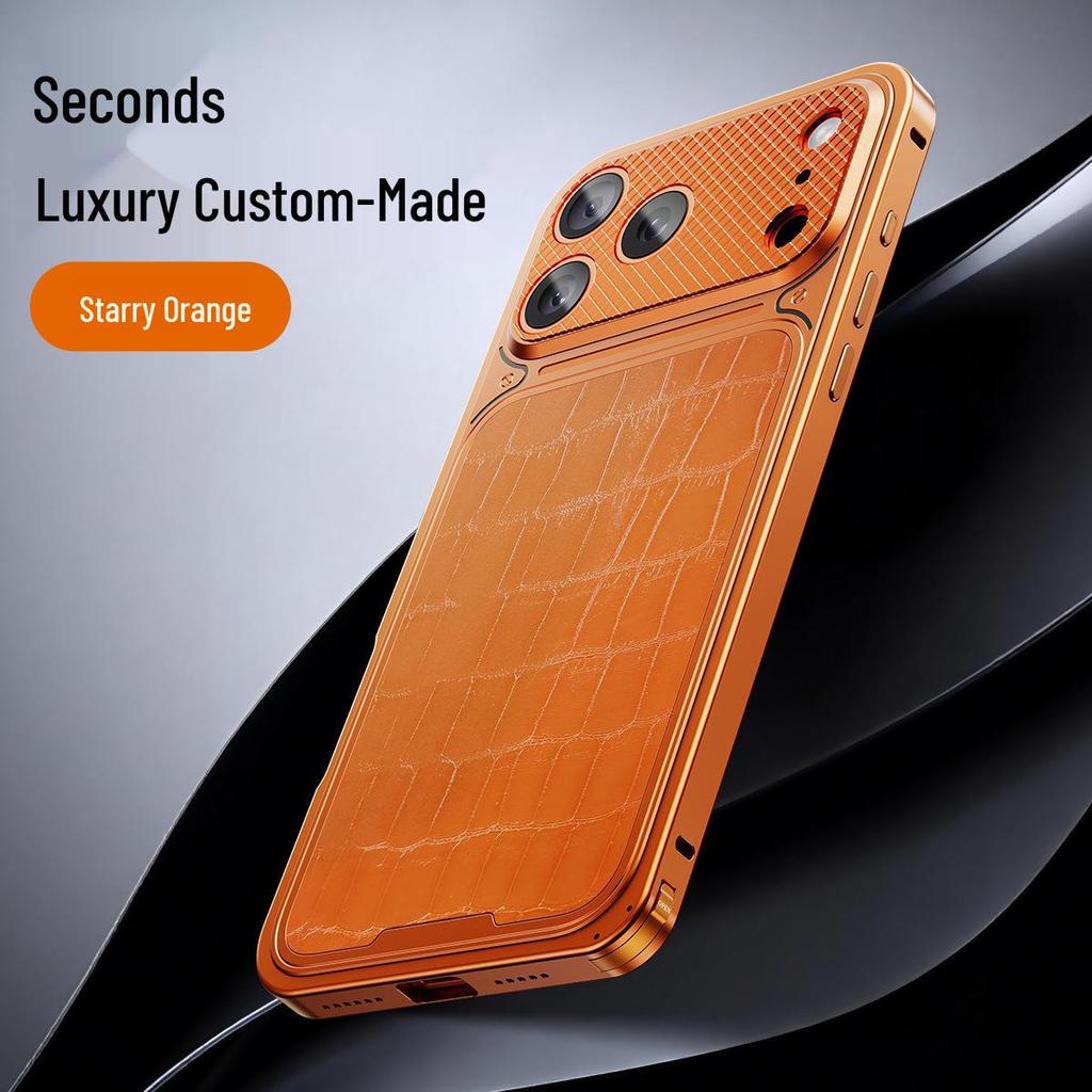 Crocodile Pattern Leather Metal Frame Anti-Drop Case for iPhone 17 Pro Max