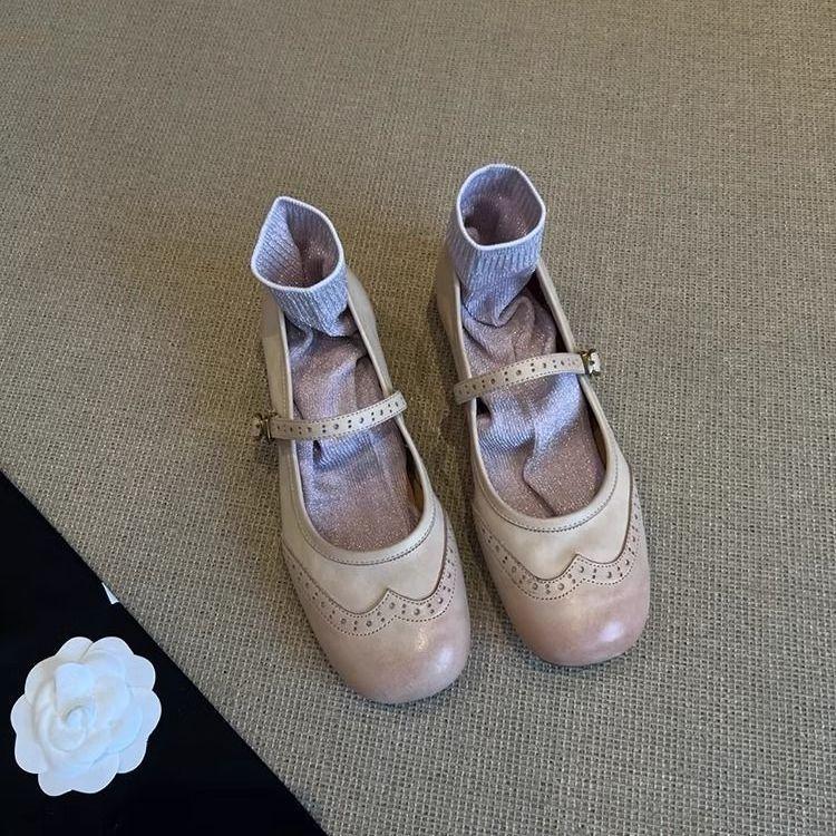 Literarische und künstlerische flachmündige kleine Einzelschuhe Damen vielseitige lässige flache Mary Jane Schuhe mit Einwortschnalle eckige Zehenpartie Abendschuhe