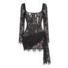 European & American Sexy Lace Mesh Dress with Fishbone Waist Cincher – Long-Sleeved, Autumn/Winter Short Skirt
