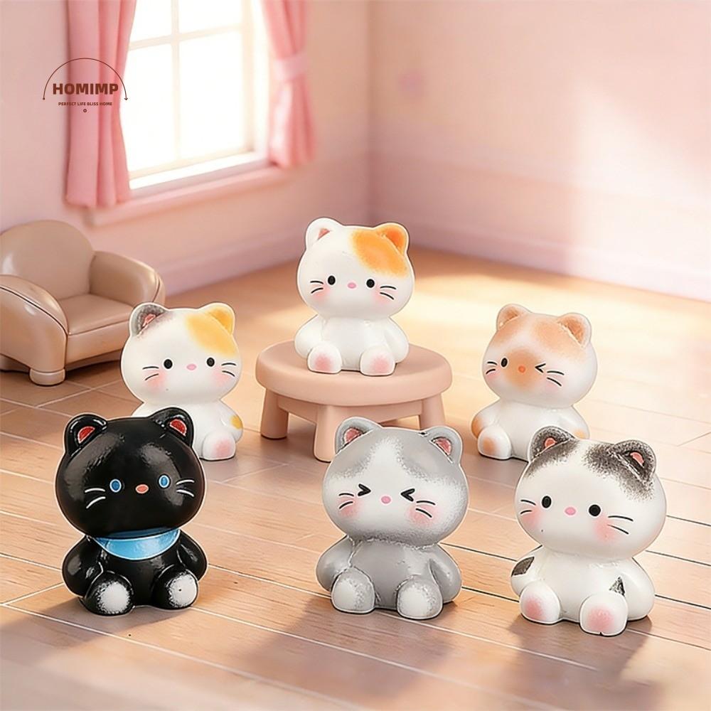 6pcs Cute Resin Kittens Decorations Small Size Cartoon Animal Cat Ornaments Funny Creative Decorative Cat Statues Desktop Use