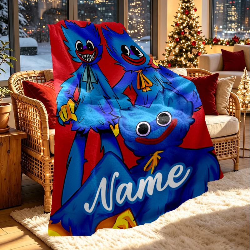 Custom Name Personalized Huggy Wuggy Print Blanket, Home Decor, Bedroom, Sofa, Camping, Couch, Gifts for Birthday Christmas