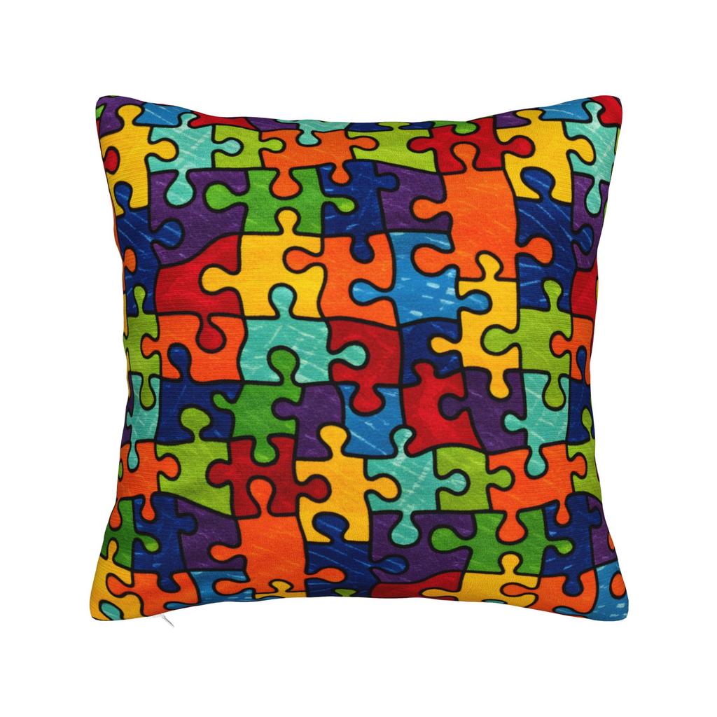 Rainbow Autism Awareness Puzzle Seamless Pattern Pillow Cover  Design Cushion Cover Funny Pillow Case For Office Car Home Decor