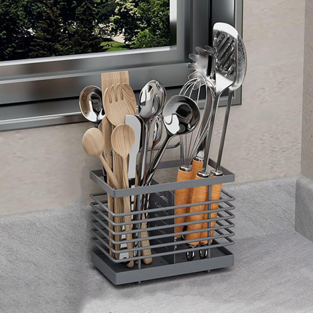 Carbon Steel Countertop Utensil Holder Lightweight Ventilation Design Chopstick Drying Rack Hollow Rust-proof