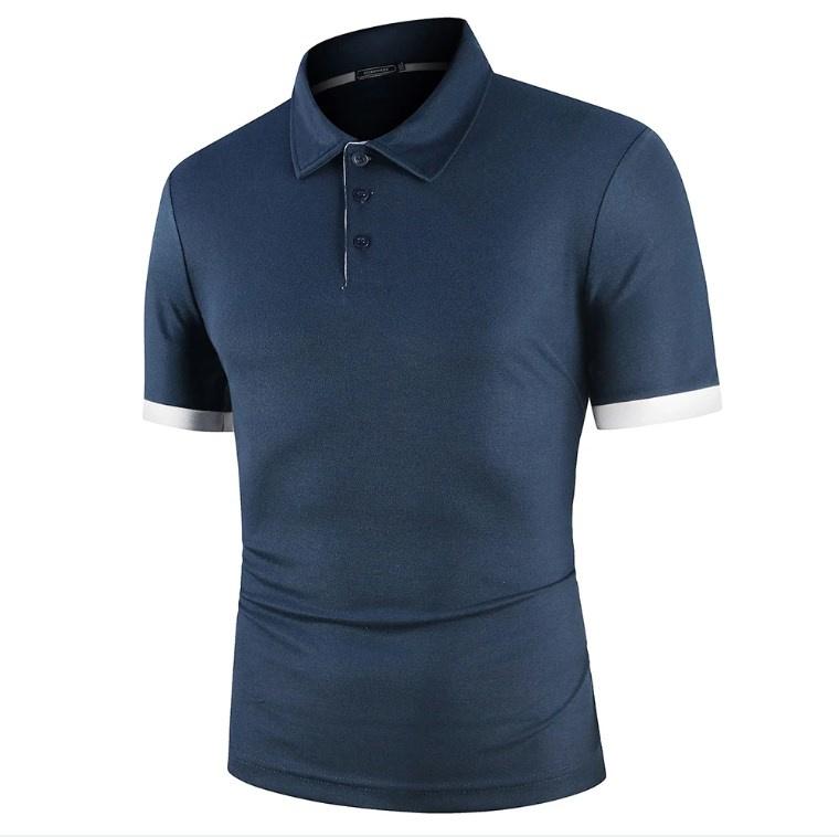 Male Casual Polo Shirts Fashion Contrast Color Design Turn-down Collar Comfortable Tops Slim Fit Short Sleeve Tees