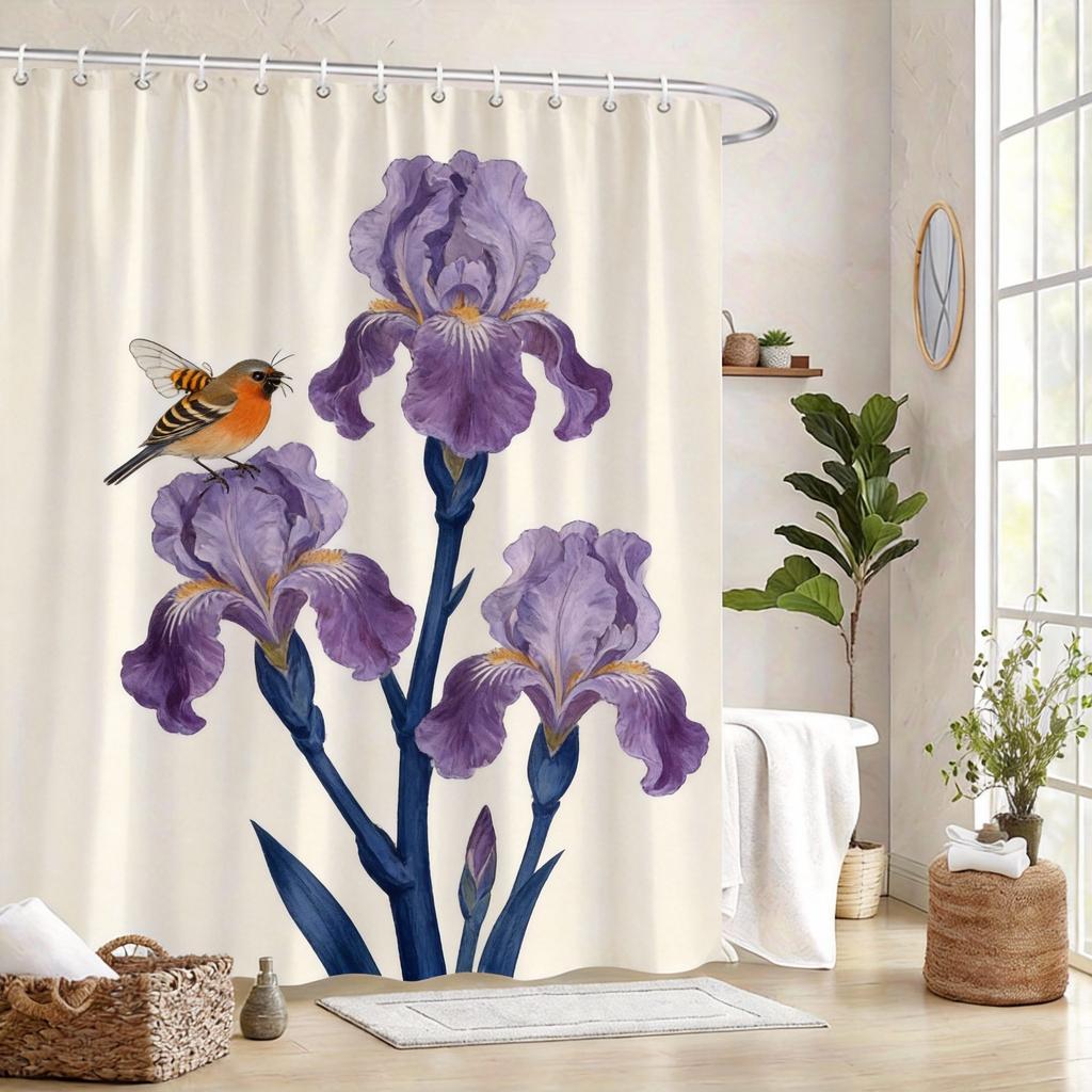 Vintage Botanical Shower Curtain 180x180cm – Blue Branches with Birds, Timeless Floral Bathroom Decor Gift, 12 Hooks