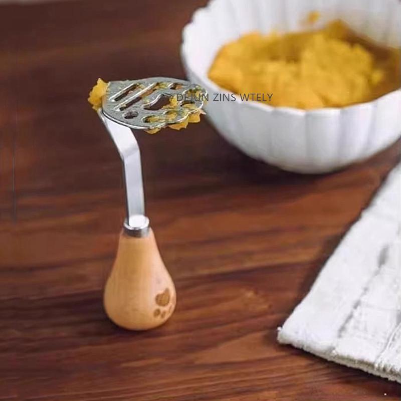 Solid Wood Handle Stainless Steel Soup Spoon Household Potato Puree Tool Kitchen Accessory Potato Presser