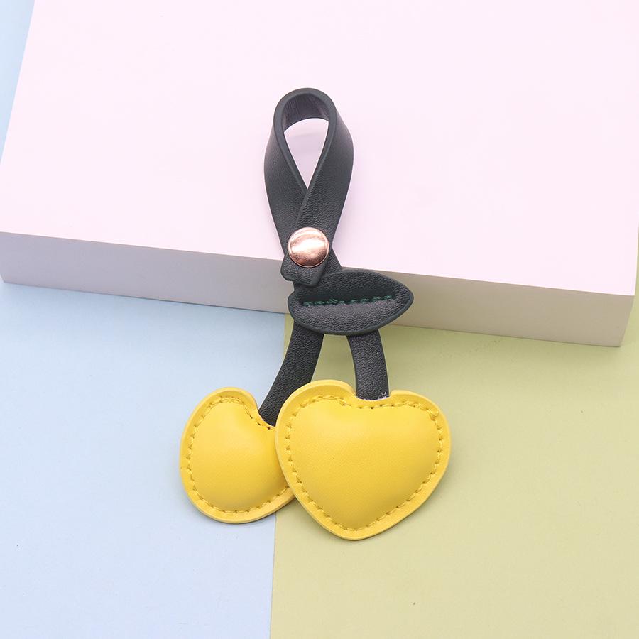 European Pastoral PU Leather Cherry Keychain Pendant - Cute Cotton-Filled Charm