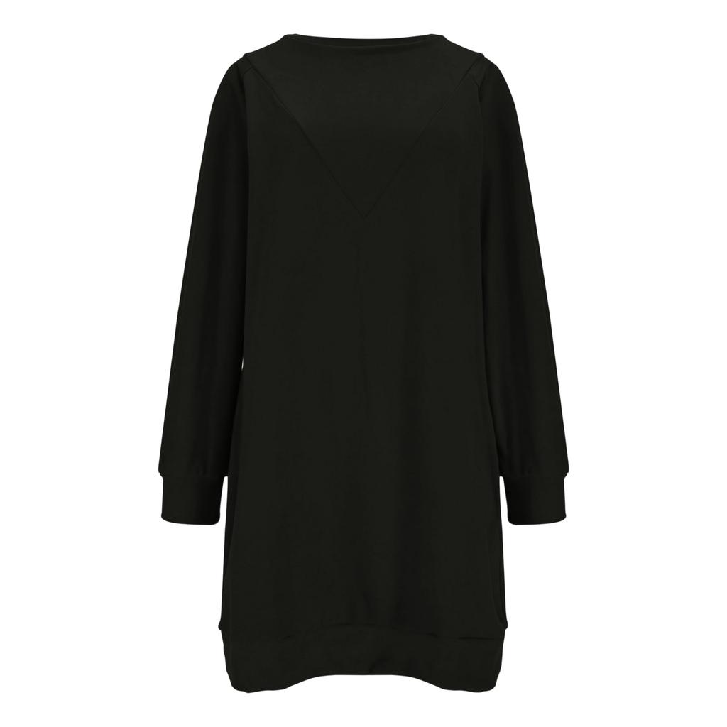 Damen Lässig Fleecegefüttert Rundhals Langarm Einfarbiges Kleid