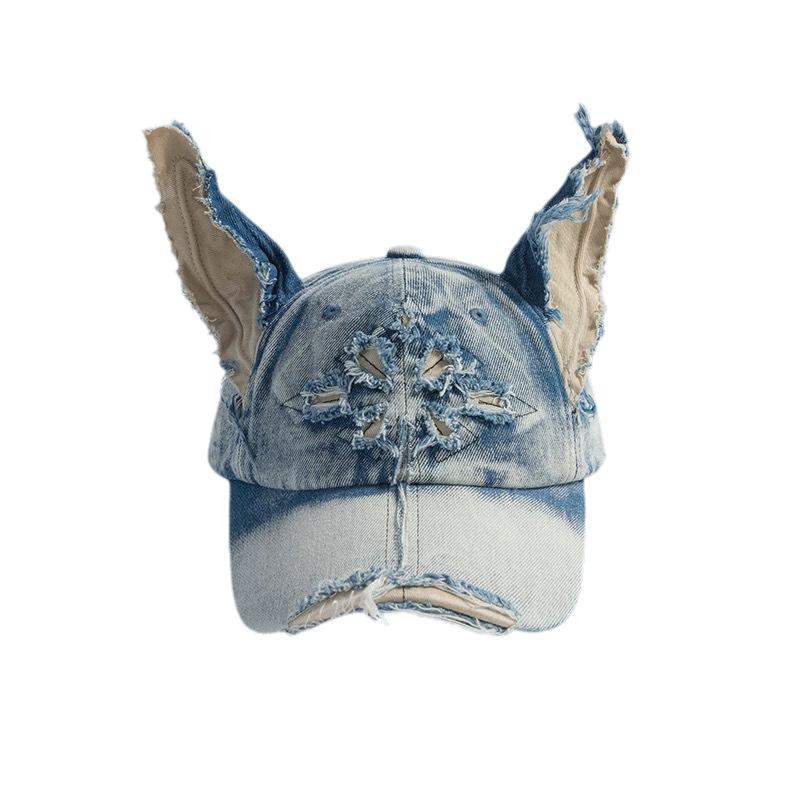 New Y2K Hot Girl Graffiti Jeans Rabbit Ears Cowboy Baseball Hat Wash Graffiti Hip Hop Cap Women Men Party Team Baseball Cap