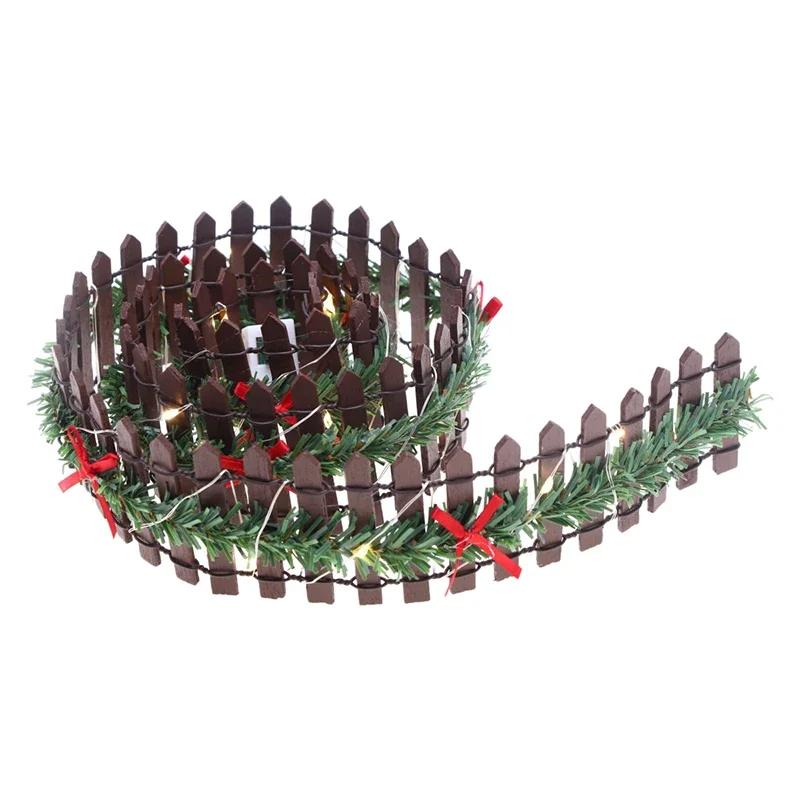 Christmas Tree Fences Miniature Fence, 2026 Christmas Tree Wooden Fairy Garden Accessories With LED Light Small Fence Props