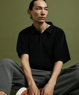 Akebteu Ps04X Pleated Collar Short Sleeve T-Shirt [Black]