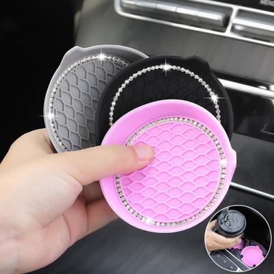 4Pcs Car Cup Holder Coaster Bling Rhinestone Anti-Slip Waterproof Heat Resistant Water Bottle Pad Mat SUV Truck Car Styling Interior Accessories