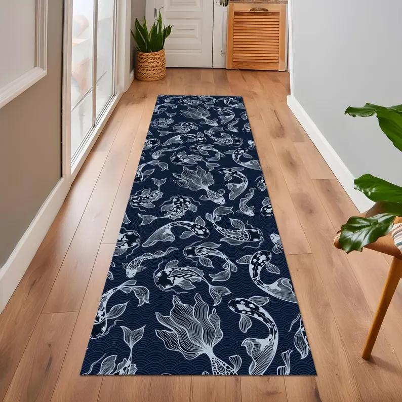 Ocean Wave Runner Rug Coastal Beach-Themed Entryway Living Room and Kitchen Retro Home Decoration