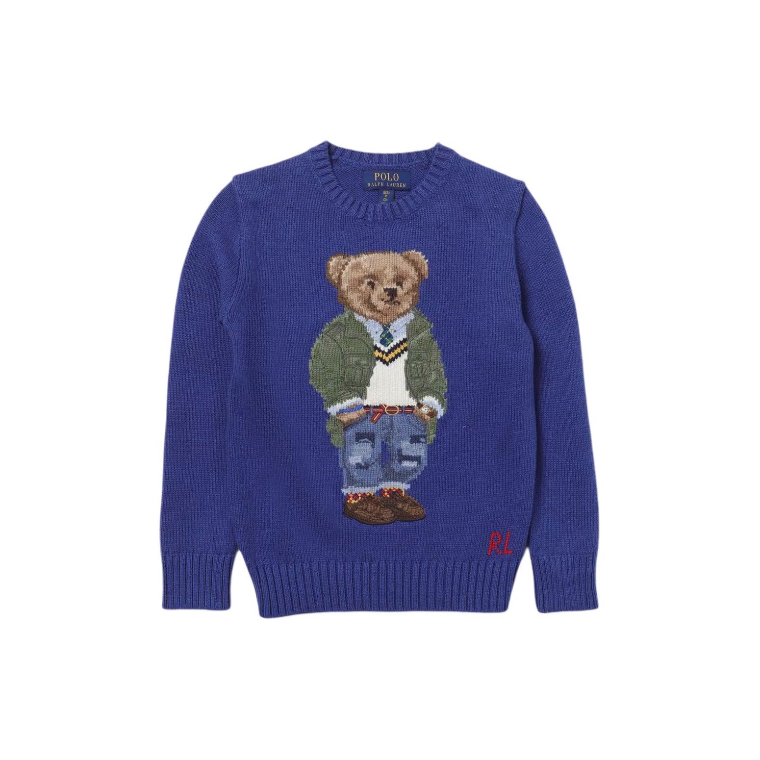 

Светр Polo Ralph Lauren З ведмедями Принт Круглий виріз Довгий рукав Дитячі светри Синій 323932479-001 XL