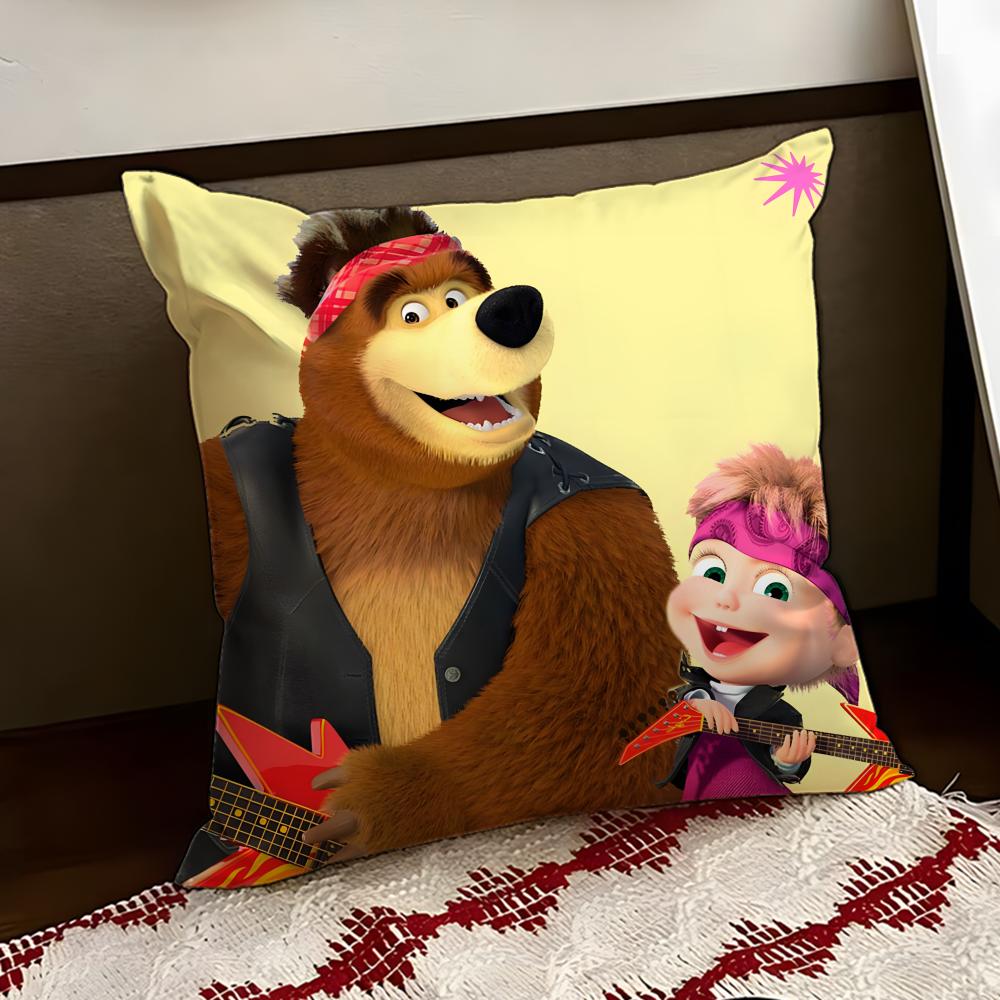 Cute MMasha and the BBear Cushion Cover Reversible Soft Durable Pillow Cover Home  Car MultiScene Use for Daily Comfort