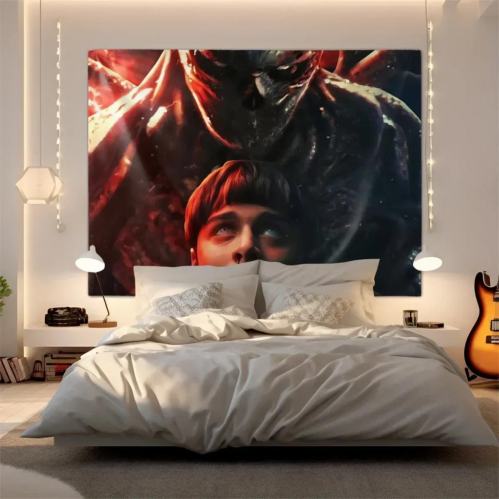 Stranger Things Sci-Fi Horror Retro 80s Design Tapestry Wall Hanging Banner Background Backdrops Living Room Bedroom Party Decor