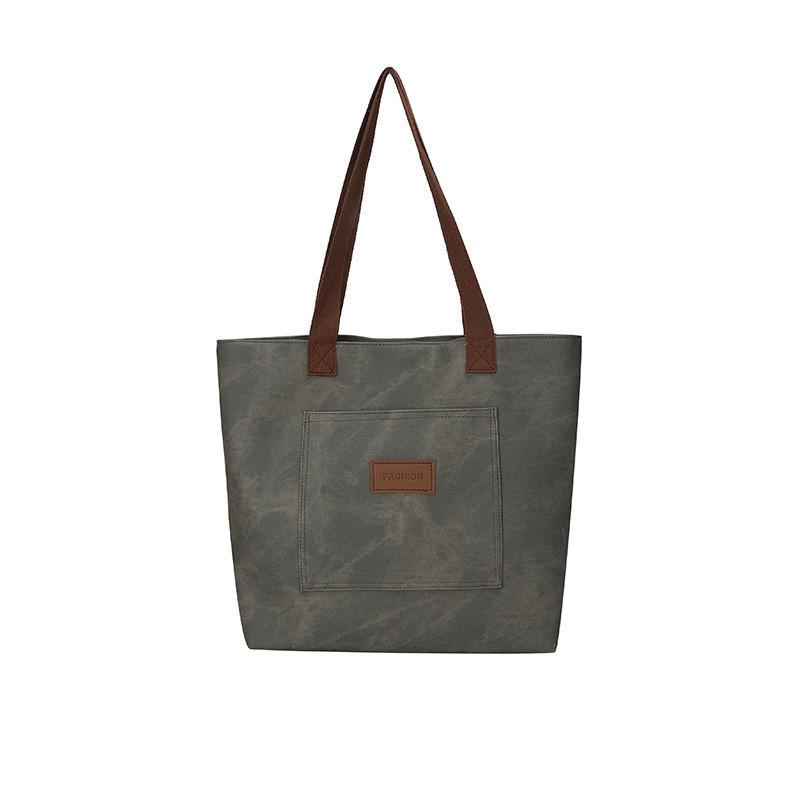 Large Capacity Canvas Tote Bag For Women With Stylish Streetwear Design In Gray Brown And Blue