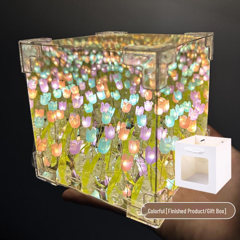 Cadeau de Saint-Valentin: Veilleuse Tulipe Faite à la Main Rubik's Cube - Parfait pour l'Anniversaire de la Petite Amie