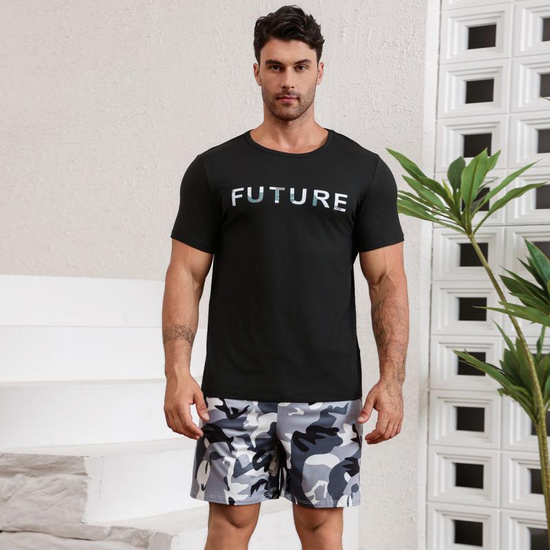 

Men s Teen Casual Short Sleeve Pajama Set - Spring/Summer Loose Fit M (60-70 kg)