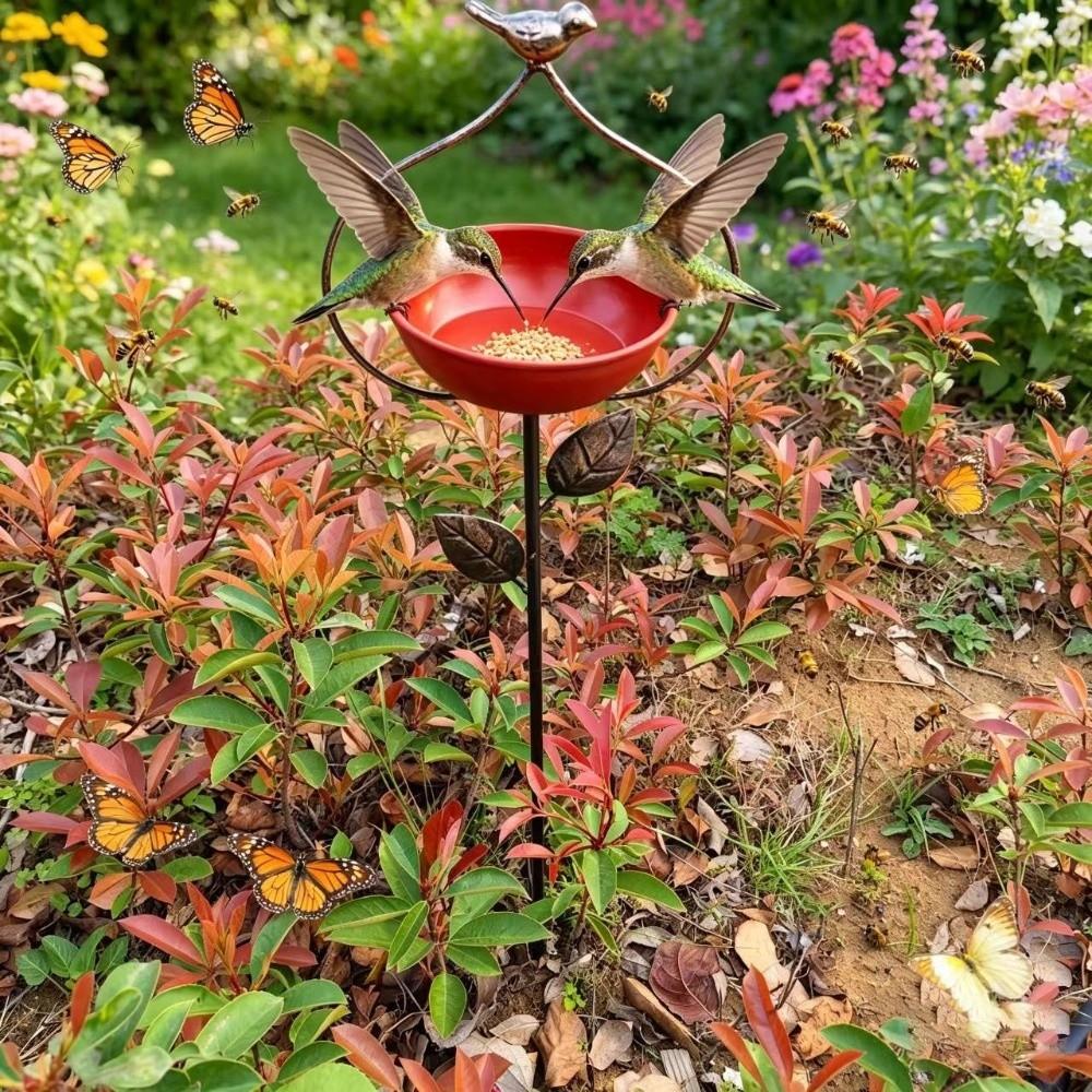 Cast Iron Garden Stake Bird Feeder Large Capacity Bowl Feeder Bird Feeding Station  Outdoor Yard