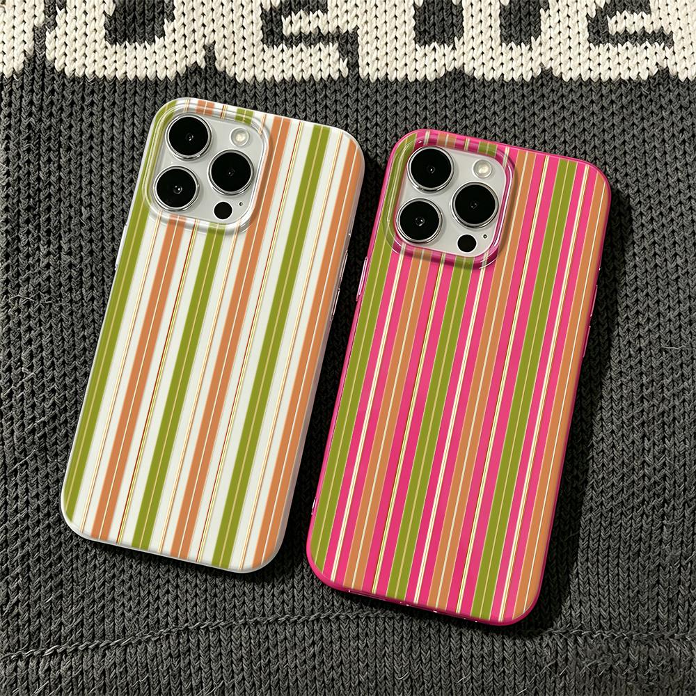 Phone Case For Iphone 17 Air 15 Plus 11 Pro Max 14 13 16 12 Black Anti Yellow Clear Scratch Resistant Green Brown Stripe Cover