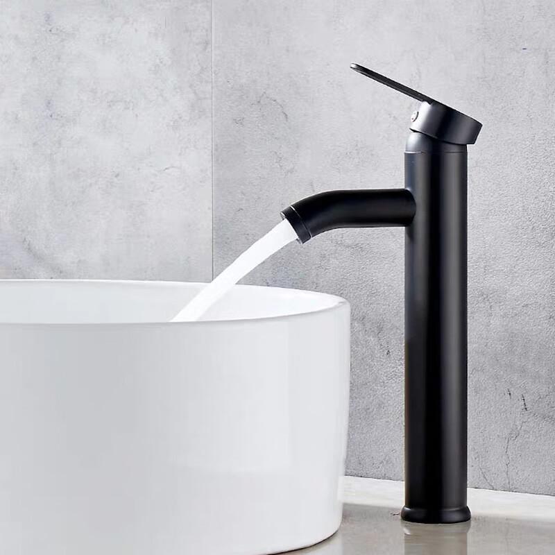 TLXT Black Tall Stainless Steel Waterfall Basin Faucet