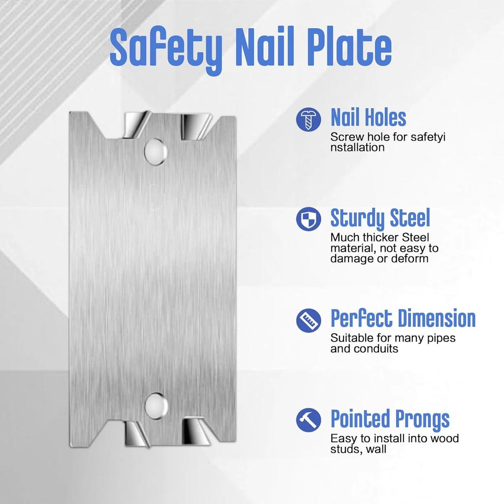 Nail Plates for Wood Studs 1.5 x 2.5 Inch Nail Plate Studguards Sharp Pointed Prongs Anti-Nail Protection Plate Shield Protect Plumbing and Wiring