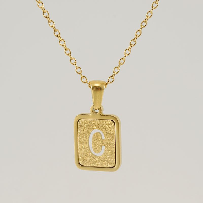 26-Letter Gold Sand Pendant Necklace for Women: Summer Collection, European/American Style, Titanium Steel, and 18K Stainless Steel Clavicle Chain.