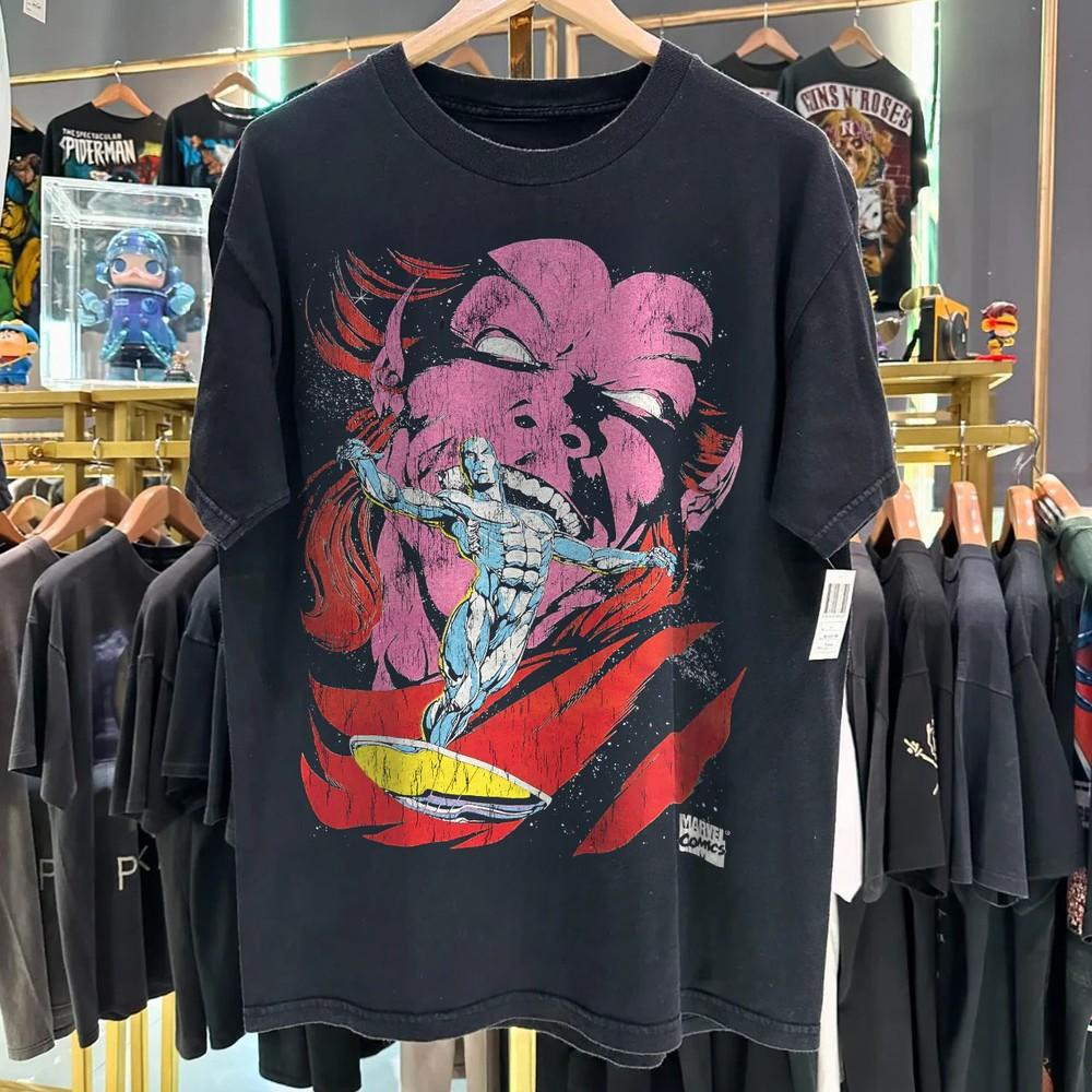 1995 Silver Surfer Rare Washed Black T-Shirt Mens Large Unisex T-Shirt L
