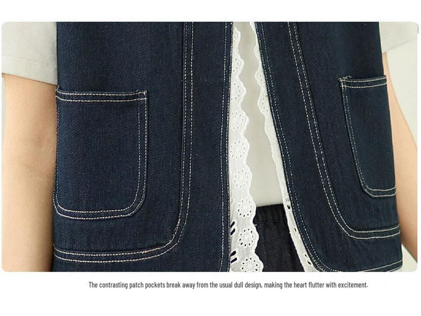 Women's Plus Size Lace Denim Vest - Lightweight, Fashionable, Slimming Short Jacket