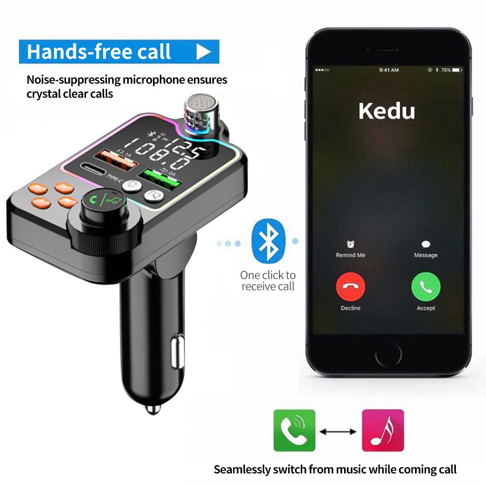 Car Bluetooth 5.0 FM Transmitter Dual USB Car Charger PD Type-C Fast Charging Wireless Handsfree Audio Receiver MP3 Player ZW