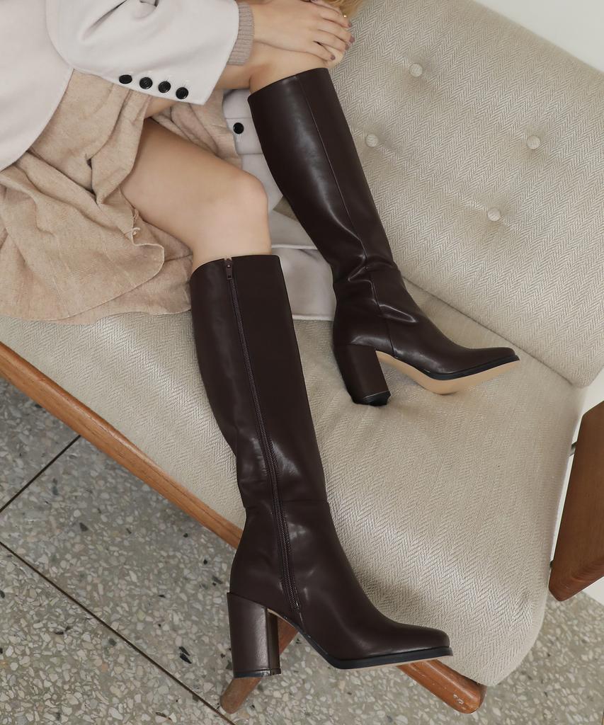 Moodnight Bonita Square Long Boots - 3 Colors 8Cm Square Leather Long Boots
