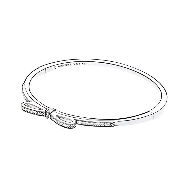 Pandora Bow pavé trim design bracelet women s silver 590536CZ серебряный