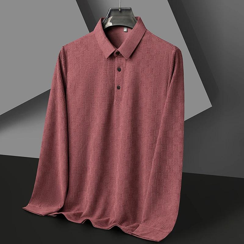 New Men'S Business Casual Long Sleeved Shirt Solid Color Polo Shirt Fashionable Breathable Comfortable Versatile Top