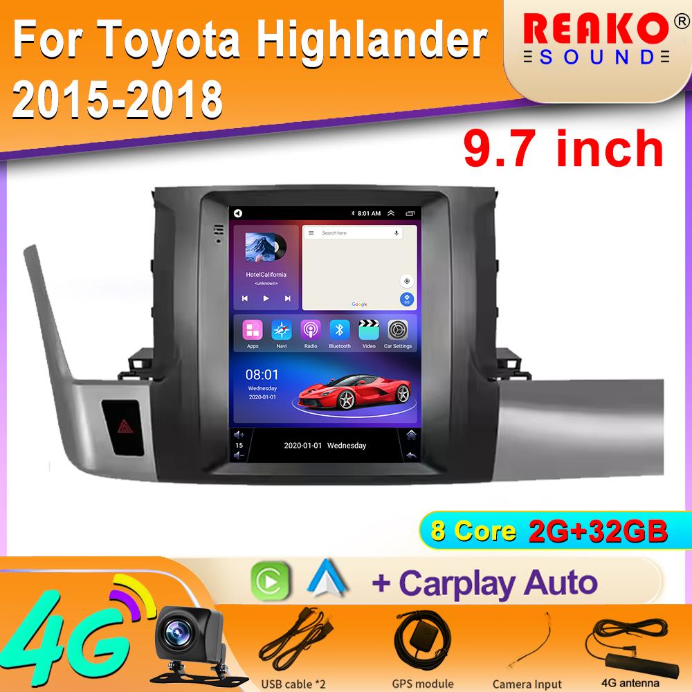 Car Multimedia Player Tesla Style Car Android Radio Stereo Audio  for Toyota Highlander 2015-2018