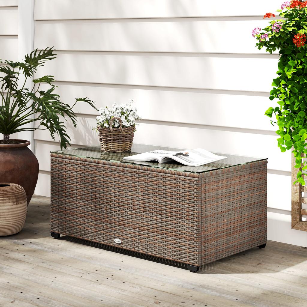 90 X 50cm Glass-Top Rattan Side Table - Brown