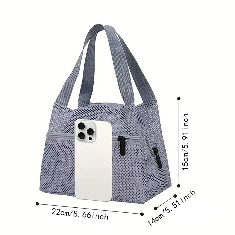1Pcs Mesh Tote Bag Stylish Mesh Tote Bag Handbag Makeup Pouch Toiletry Bag Swim Storage Bag Suitable For Beach Vacation Cosmetic Bag