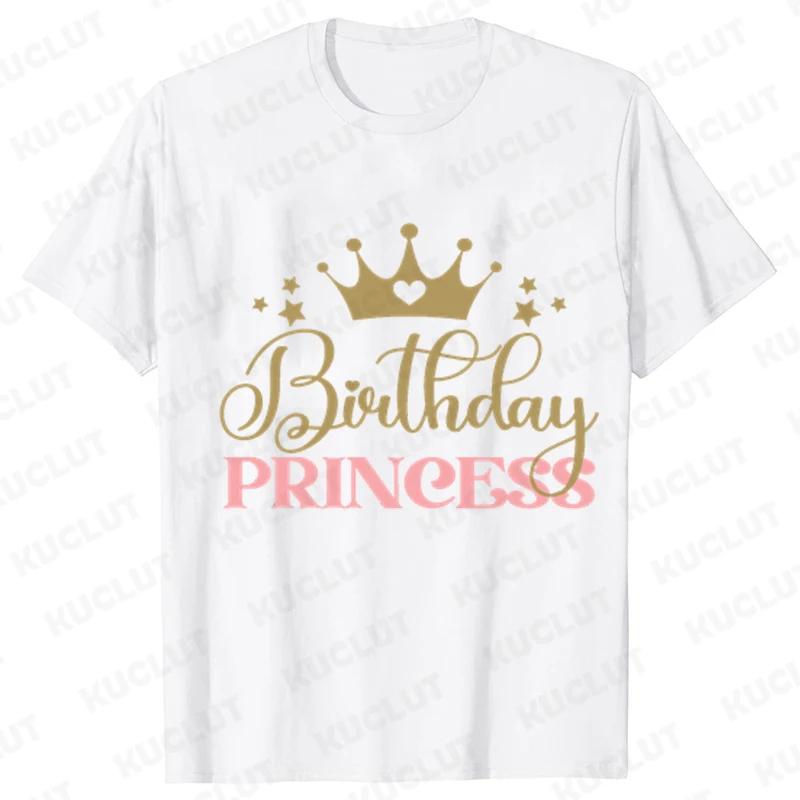 Birthday Princess Girls Party T-shirt Family Gathering Matching Sibling Tees White Unisex Kids Clothing Crown Graphic Y2k Tops