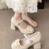 Elegant new Mary Jane high heels women's national style with cheongsam horse dress wedding shoes small bridesmaids thick heels single shoes