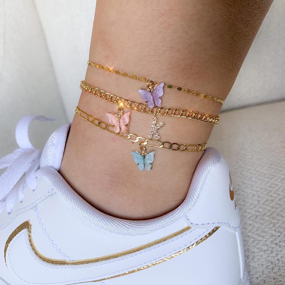 Stainless Steel Initial A-Z Letter Anklets For Women Girl Butterfly Trend Leg Chain Waterproof Jewelry Gift Party